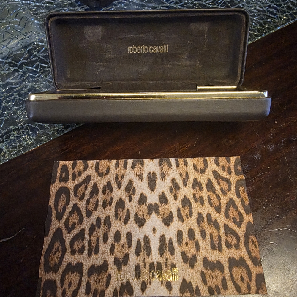Roberto Cavalli Eyeglass Case with Leopard Print Cloth